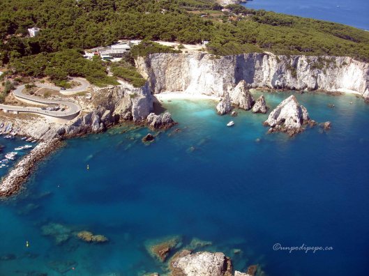 Flying into San Domino by helicopter