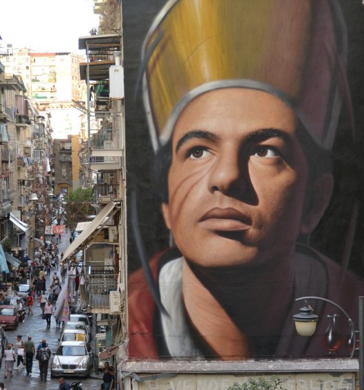 Street portrait of San Gennaro by Jorit Agoch